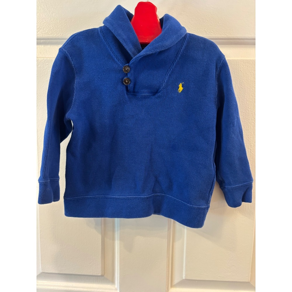 Polo Ralph Lauren Toddler Boys Blue Shawl Collar Ribbed Knit Sweater 3T